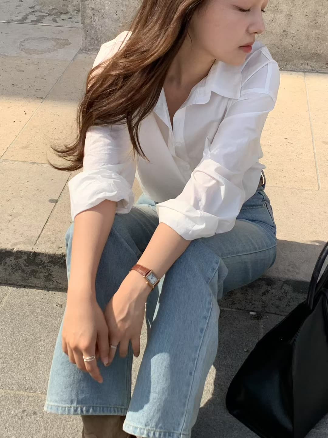있음 선적 레트로 느긋한 바람 품격 폴로 칼라 싱글 주머니 디자인 루즈핏 슬림해 보이는 순면 긴팔 셔츠 상세 이미지 14
