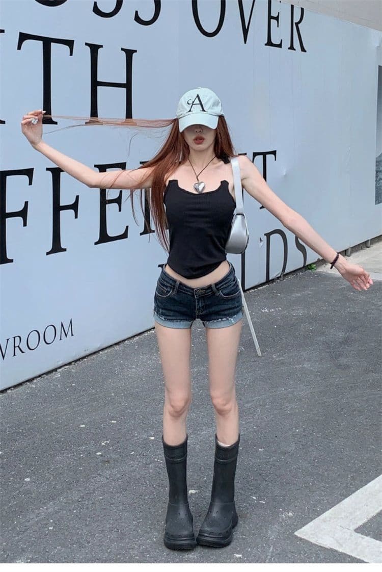 아메리칸 핫걸 청바지 여성 여름 초단바지 타이트 뒤집다 측면 타이트 스커트 바지 로우 웨이스트 스트레이트 팬츠 한 마디 핫 바지 상세 이미지 4