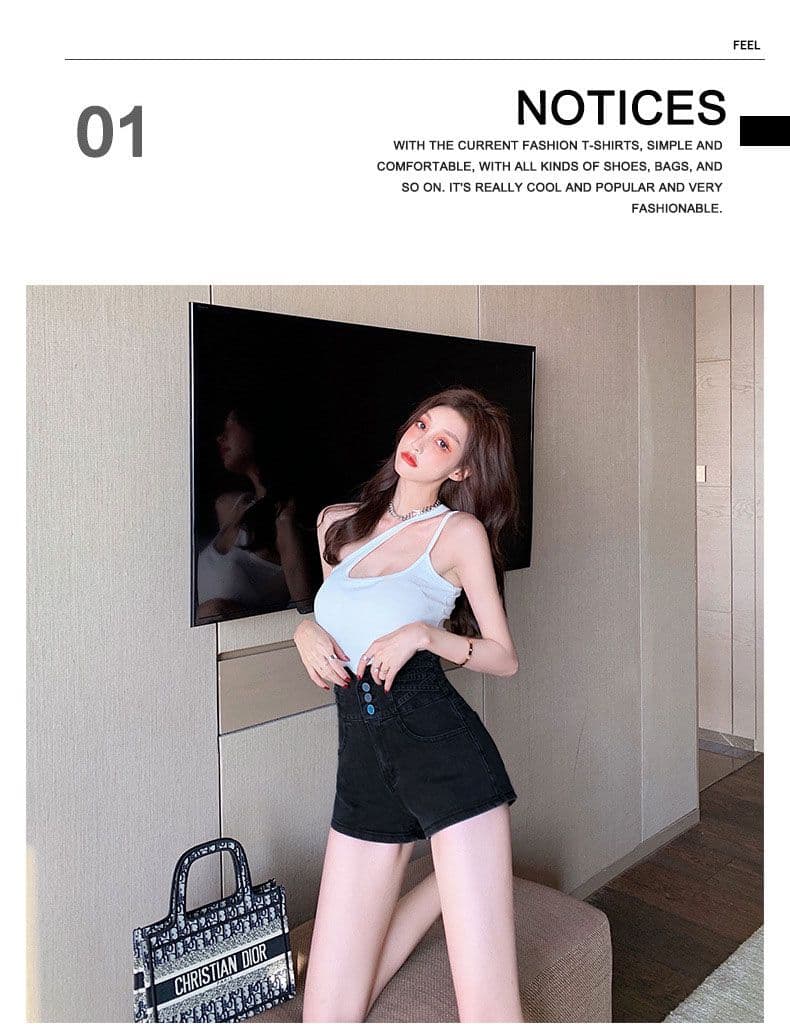 신축성 타이트 스커트 스트레이트 팬츠 복부 수축 단추 십자가 디자인 센스 몸매 가꾸기 넓은 다리 슈퍼 하이웨이스트 데님 반바지 여성 상세 이미지 4