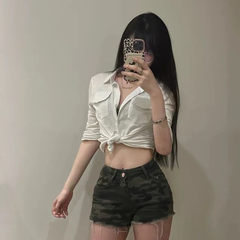 여름 아메리칸 카모플라주 핫걸 데님 핫 바지 차가운 자매 슬림해 보이는 디스플레이 몸 섹시함 짧은 바지 외출용 다용도 외국 가스 이미지 2