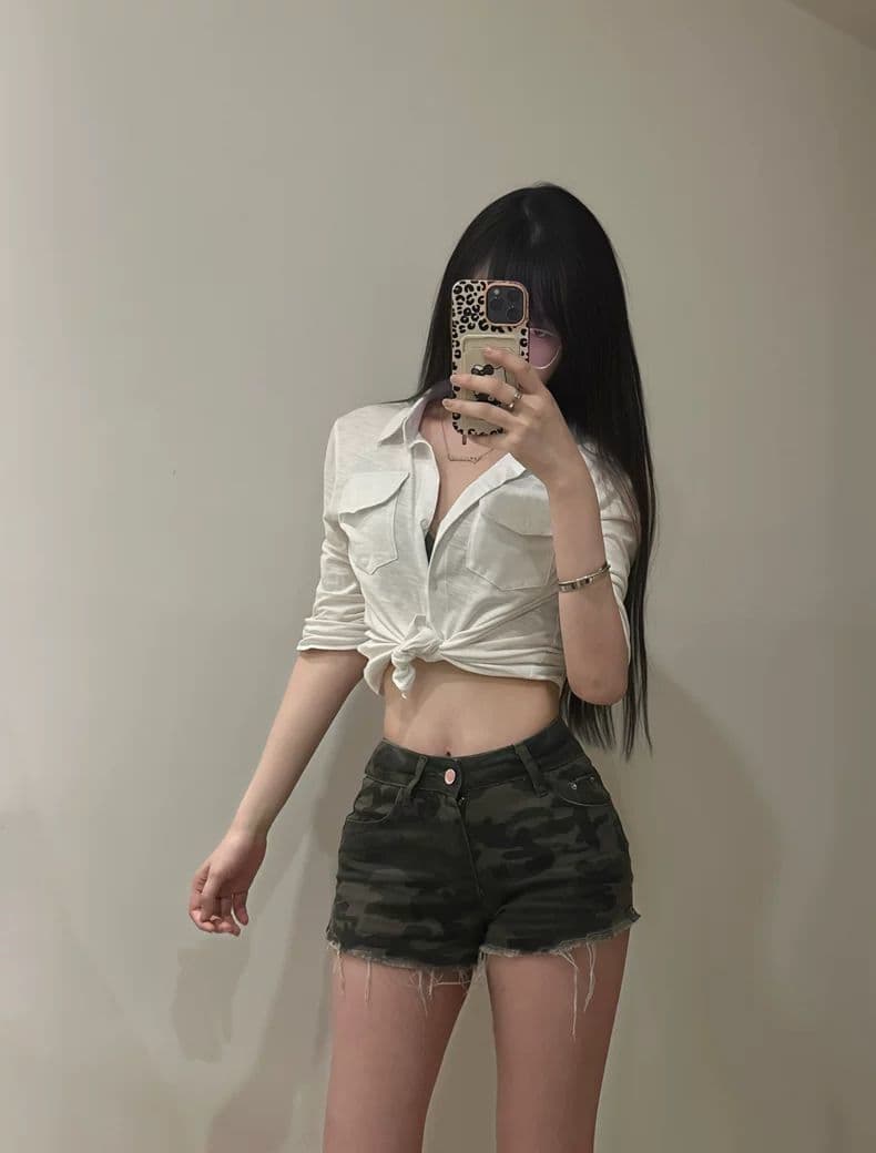 여름 아메리칸 카모플라주 핫걸 데님 핫 바지 차가운 자매 슬림해 보이는 디스플레이 몸 섹시함 짧은 바지 외출용 다용도 외국 가스 상세 이미지 7