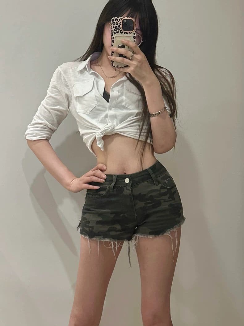 여름 아메리칸 카모플라주 핫걸 데님 핫 바지 차가운 자매 슬림해 보이는 디스플레이 몸 섹시함 짧은 바지 외출용 다용도 외국 가스 상세 이미지 8