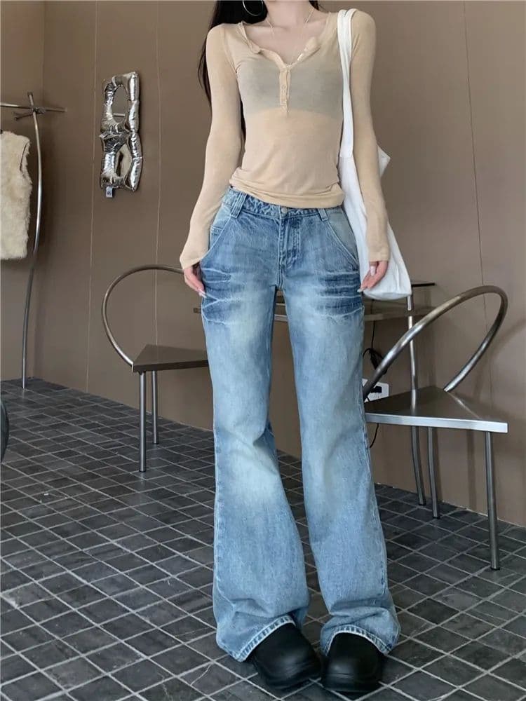 아메리칸 레트로 마이크로 나팔 청바지 여성 2026 여름 새로운 워싱 로우 웨이스트 슬림해 보이는 넓은 다리 바닥 청소 바지 상세 이미지 7