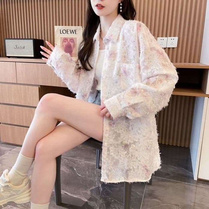 실사 원본 원단 솜씨 봄 여름 새로운 긴팔 자외선 차단 셔츠 새로운 패션 루즈핏 외출용 외국 가스 맨위 상세 이미지 8