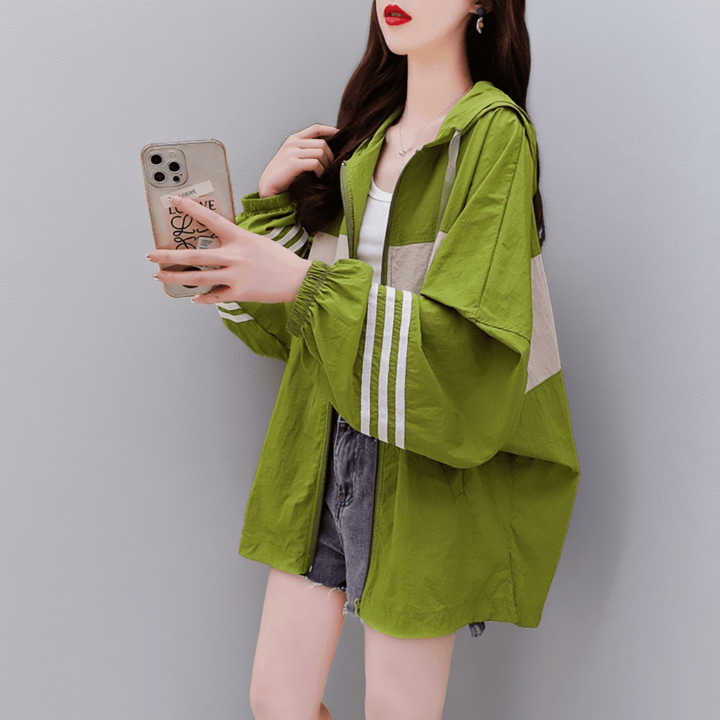 경관 그림 얇고 가벼운 루즈핏 자외선 차단 의류 여름 새로운 후드 패치워크 색상 지퍼 느긋한 바람 맨위 느슨함 센스 재킷 이미지 5