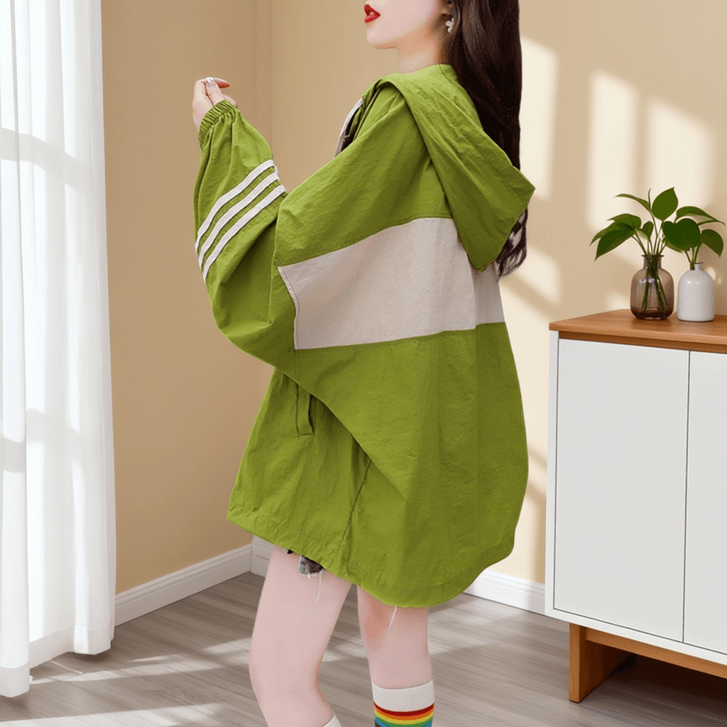 경관 그림 얇고 가벼운 루즈핏 자외선 차단 의류 여름 새로운 후드 패치워크 색상 지퍼 느긋한 바람 맨위 느슨함 센스 재킷 상세 이미지 5