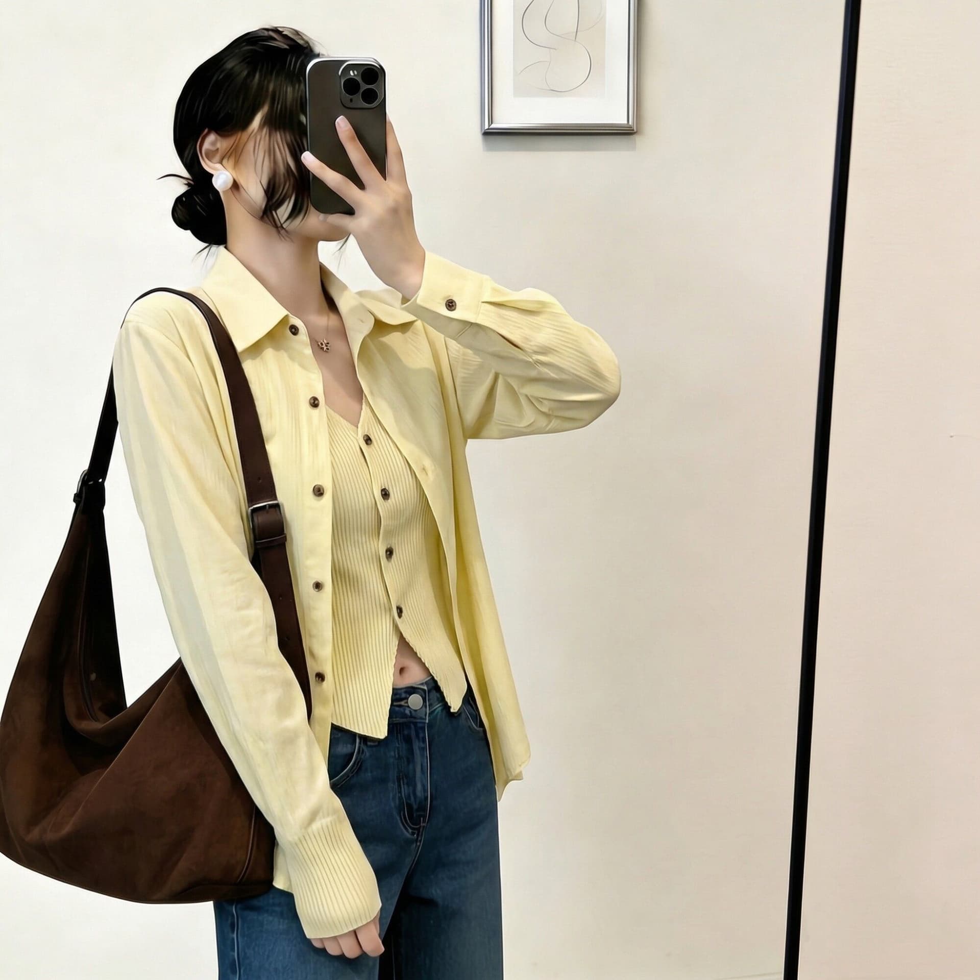 경관 그림 원본 원단 청춘 한국 스타일 페이크 레이어드 셔츠 미니멀리즘 바람 맨위 봄 여름 새로운 빅 사이즈 셔츠 여성 상세 이미지 9