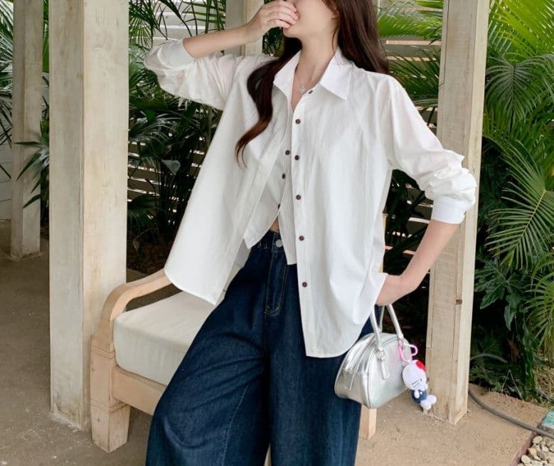 경관 그림 원본 원단 청춘 한국 스타일 페이크 레이어드 셔츠 미니멀리즘 바람 맨위 봄 가을 새로운 빅 사이즈 셔츠 여성 상세 이미지 4