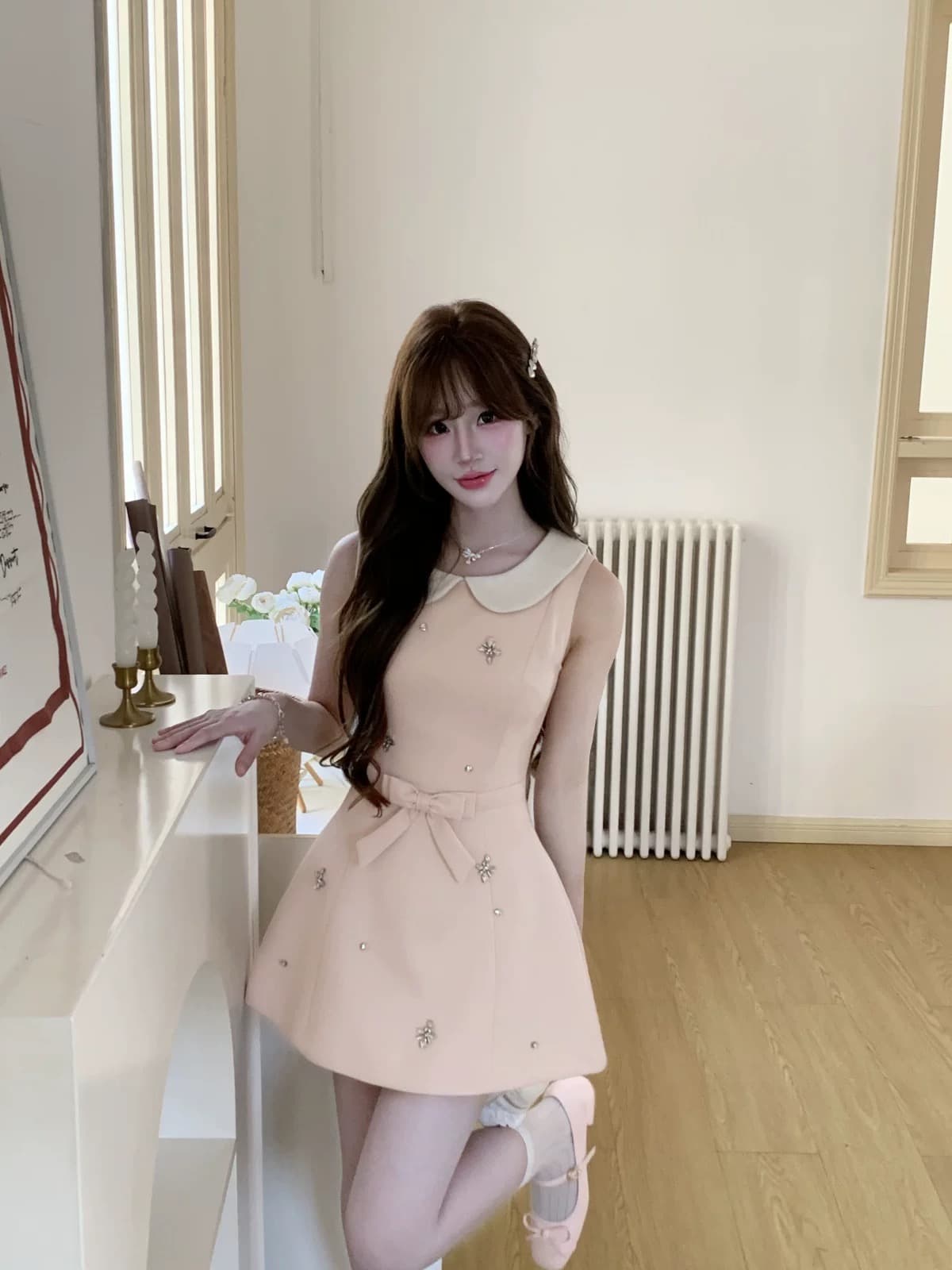 기타 한 작은 물고기 musefish 하트 비트 약속으로 이동 프랑스식 천 금빛 바람 다이아몬드 세팅 베이비 칼라 품격 드레스 아이들 이미지 2