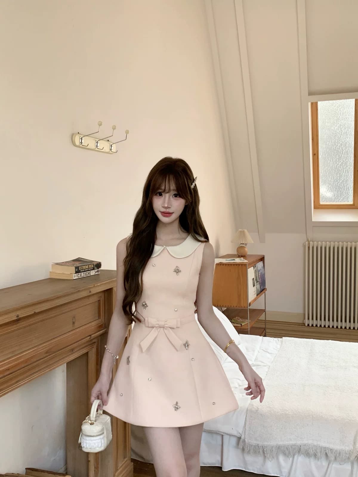 기타 한 작은 물고기 musefish 하트 비트 약속으로 이동 프랑스식 천 금빛 바람 다이아몬드 세팅 베이비 칼라 품격 드레스 아이들 이미지 4
