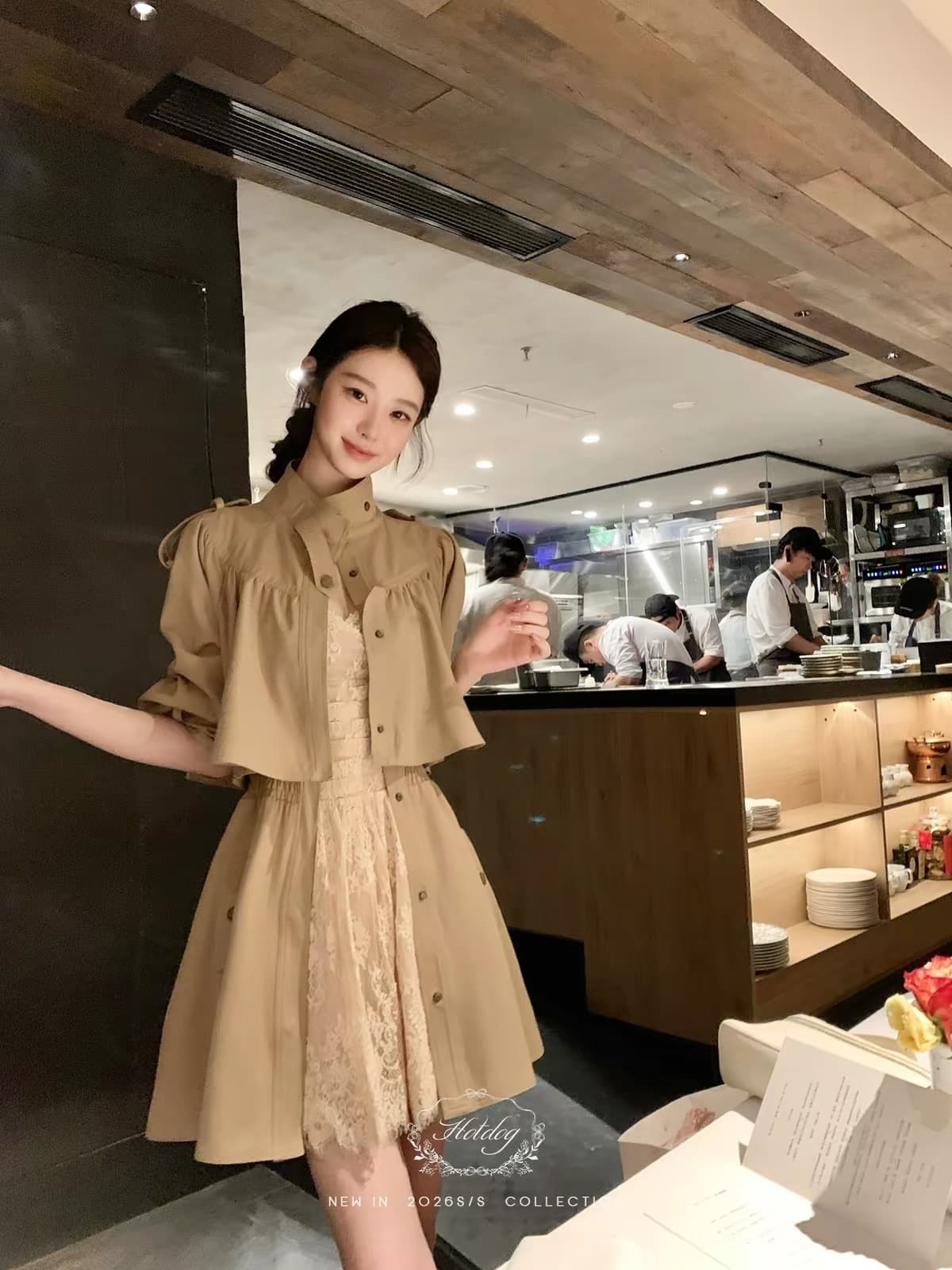 hotdog 핫도그 매우 매운맛 베를린 가을 기억하다 2026 가을 새로운 디자인 카키 색 바람막이 여성 코트 이미지 2