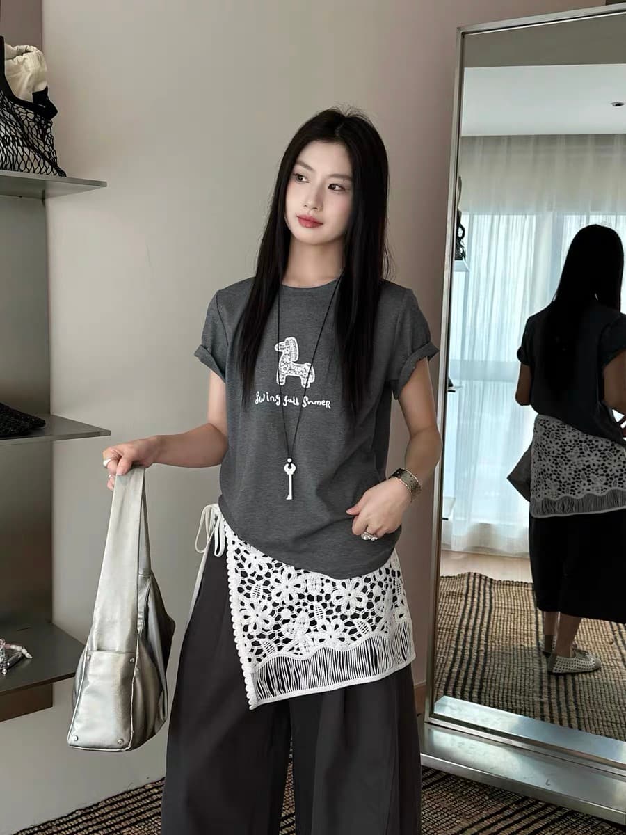 2026 새로운 한국 스타일 패션 품격 다용도 불규칙 코디 미니 스커트 여성 외국 가스 스택 착용 레이스 술 랩스커트팬츠 상세 이미지 3