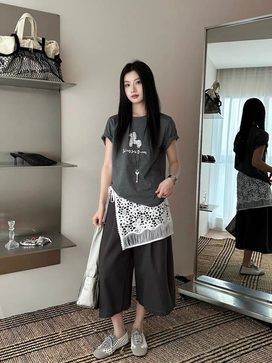 2026 새로운 한국 스타일 패션 품격 다용도 불규칙 코디 미니 스커트 여성 외국 가스 스택 착용 레이스 술 랩스커트팬츠 상세 이미지 4