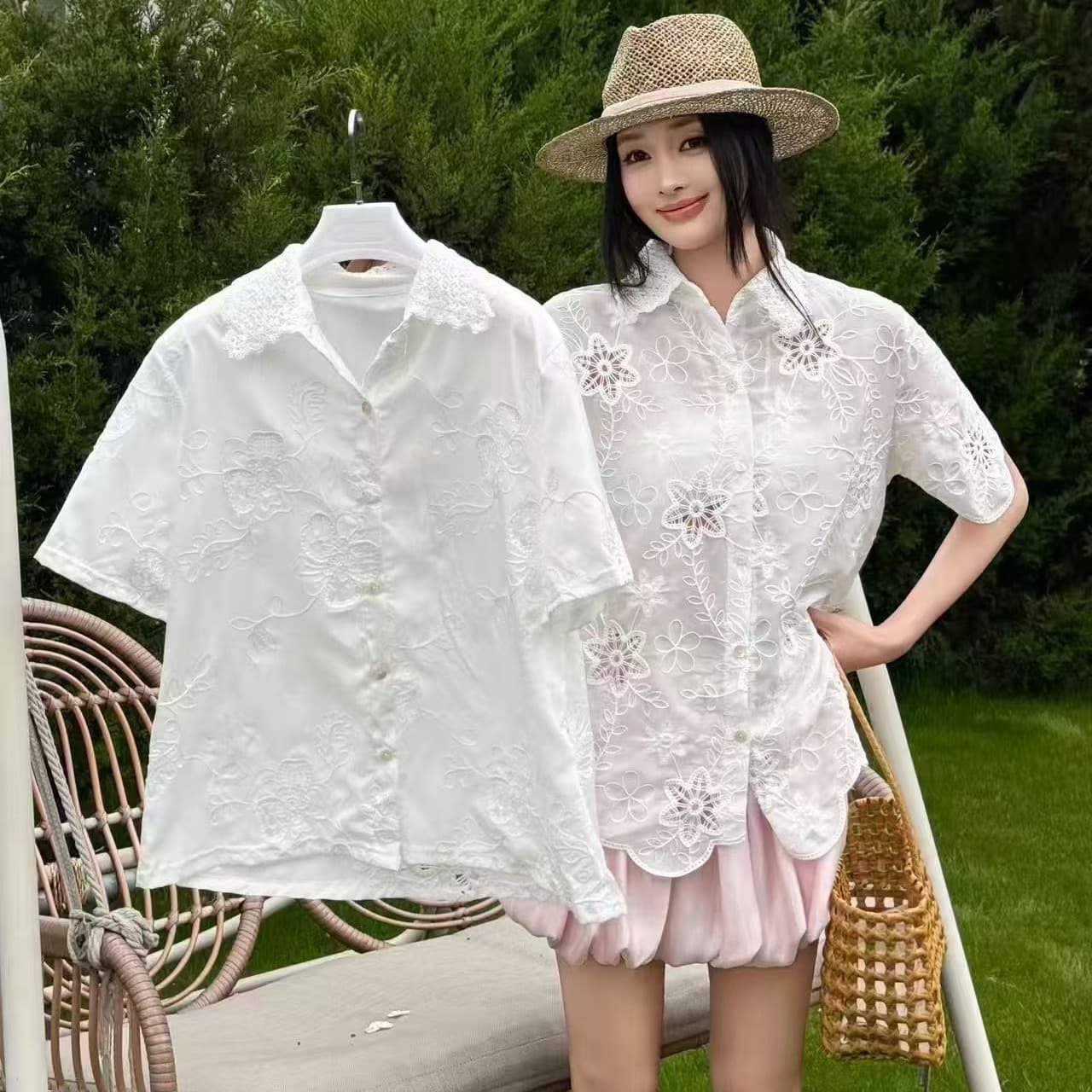 2026 여름 새로운 정장 칼라 자수 반팔 셔츠 무거운 작업 자카드 다용도 빛 럭셔리 셔츠 맨위