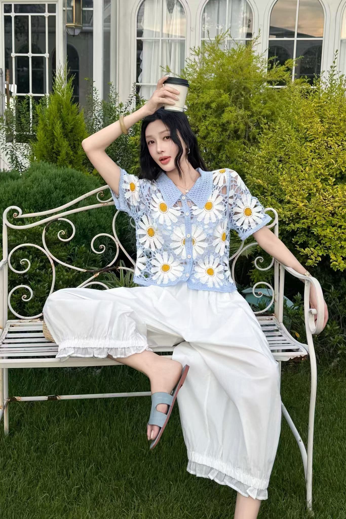 2026 여름 새로운 보헤미안 자수 홀로우 아웃 얇은 스타일 정장 칼라 휴가 바람 여성용 짧은 소매 오픈 가디건 맨위 이미지 3