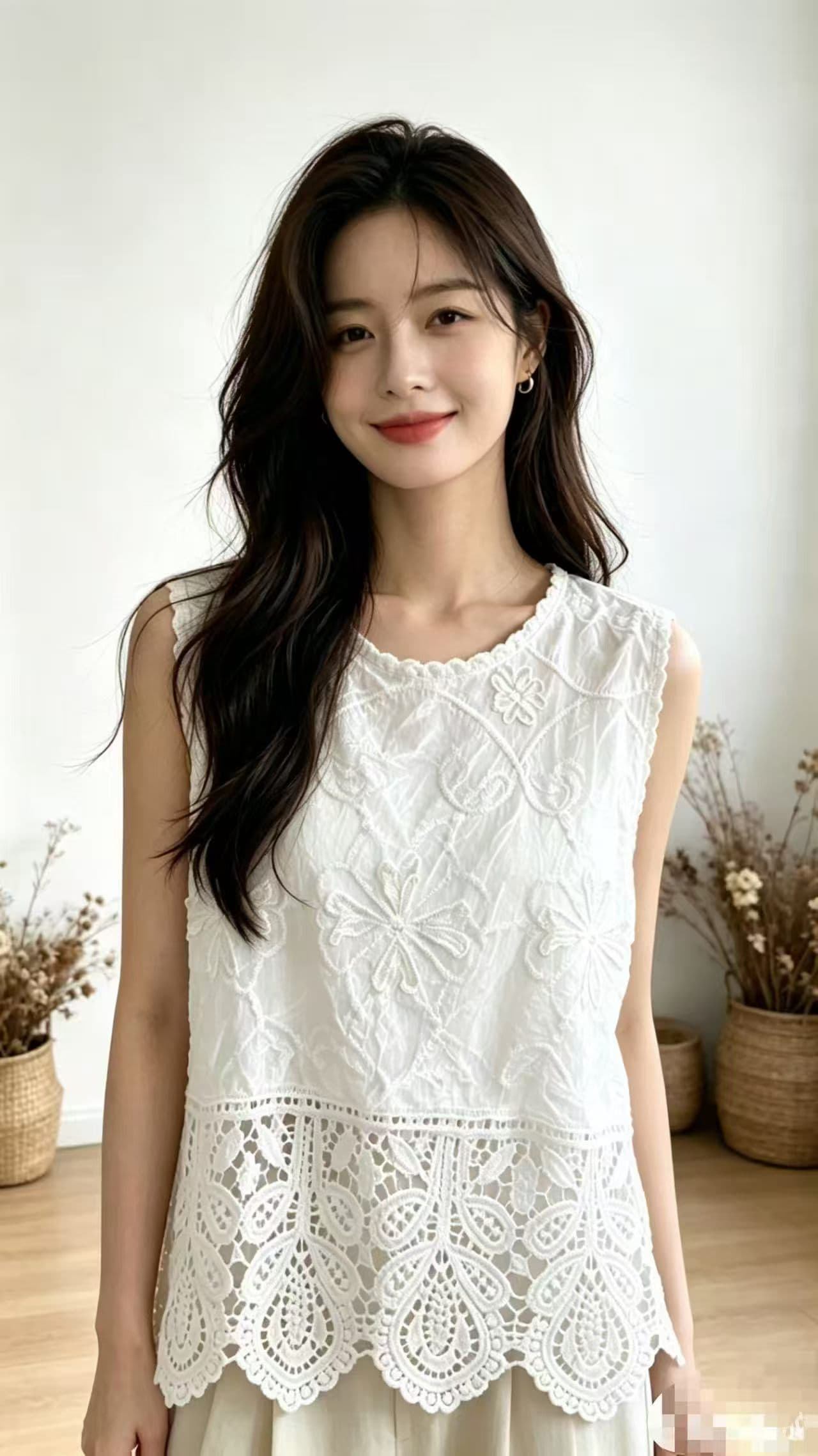 2026 여름 보헤미안 바람 니트 슬립 빅 사이즈 지방 mm 자수 홀로우 아웃 민소매 맨위 블라우스 이미지 3