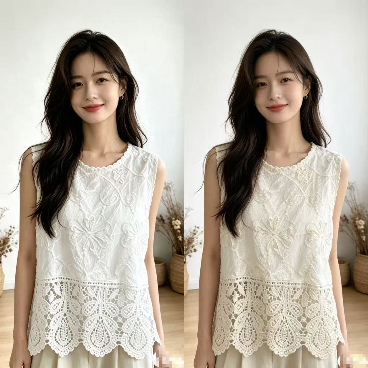 2026 여름 보헤미안 바람 니트 슬립 빅 사이즈 지방 mm 자수 홀로우 아웃 민소매 맨위 블라우스 상세 이미지 1