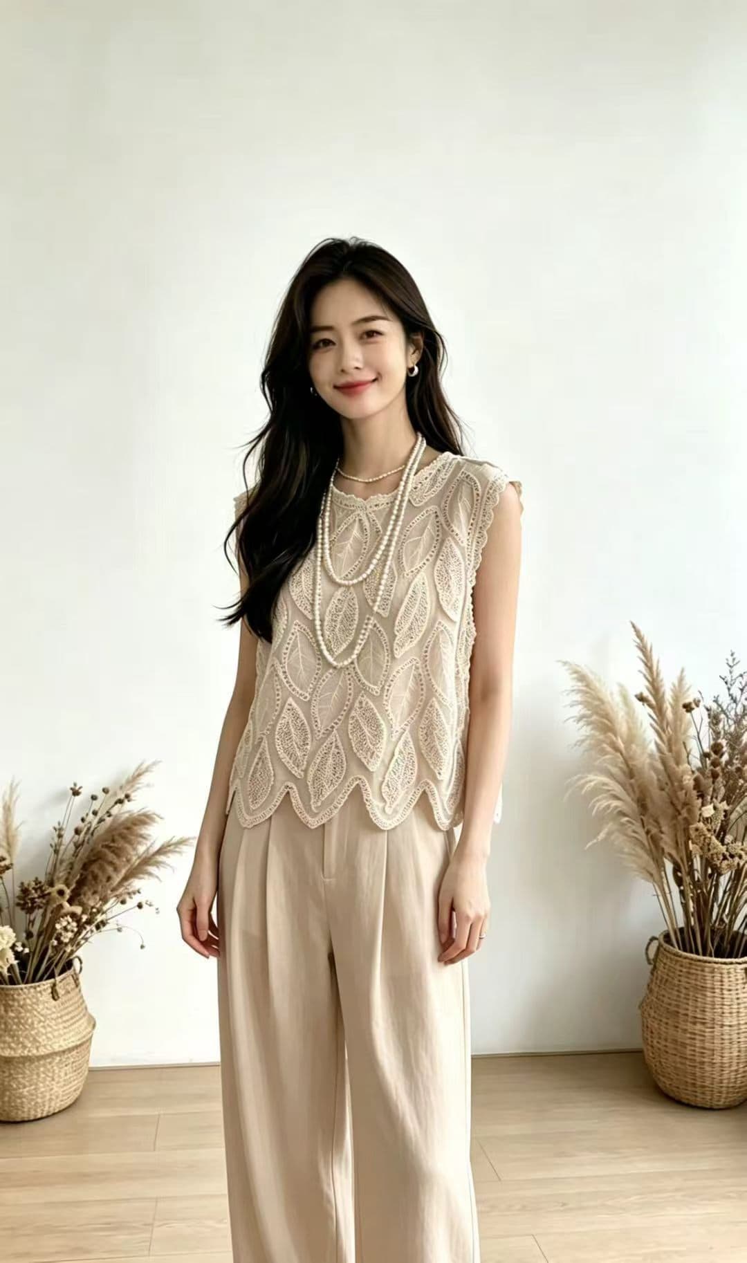 2026 여름 보헤미안 바람 니트 슬립 빅 사이즈 지방 mm 자수 홀로우 아웃 민소매 맨위 블라우스 상세 이미지 2