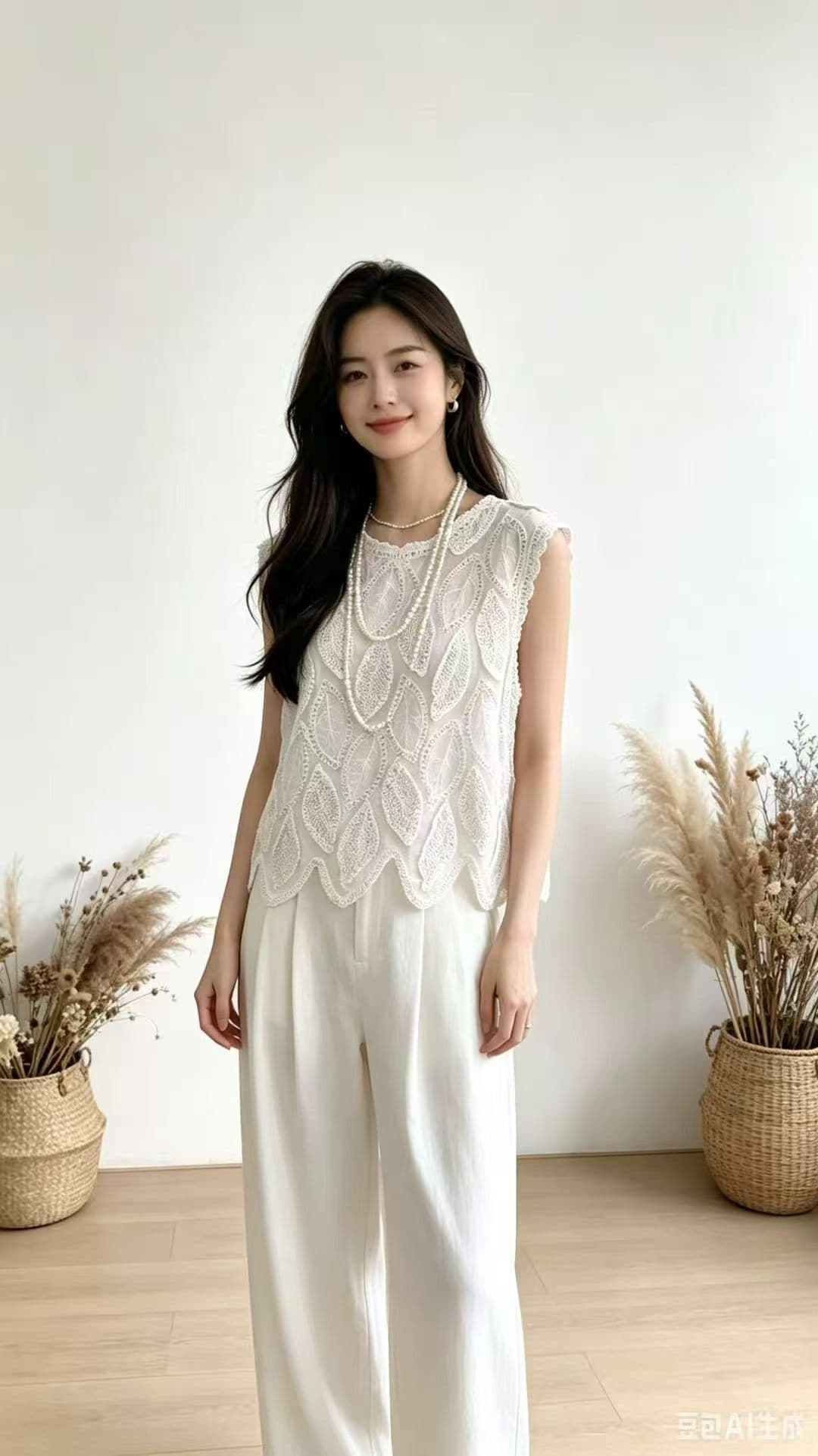 2026 여름 보헤미안 바람 니트 슬립 빅 사이즈 지방 mm 자수 홀로우 아웃 민소매 맨위 블라우스 상세 이미지 3