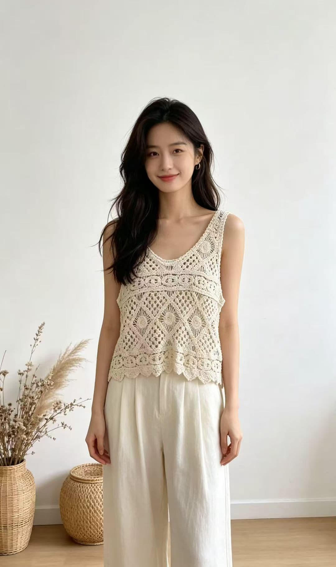 2026 여름 새로운 레트로 민소매 니트 조끼 작은 대중 홀로우 아웃 디자인 쇼트 스타일 외부 가져 가라. 작은 조끼 상세 이미지 1