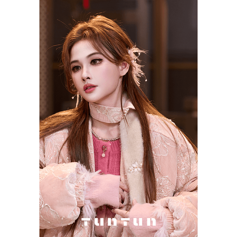 삼키기 tunt 가을 겨울 아름다운 날 원 웨이 대기 국풍 자카드 털 공 목도리 양면 다운 재킷 이미지 2
