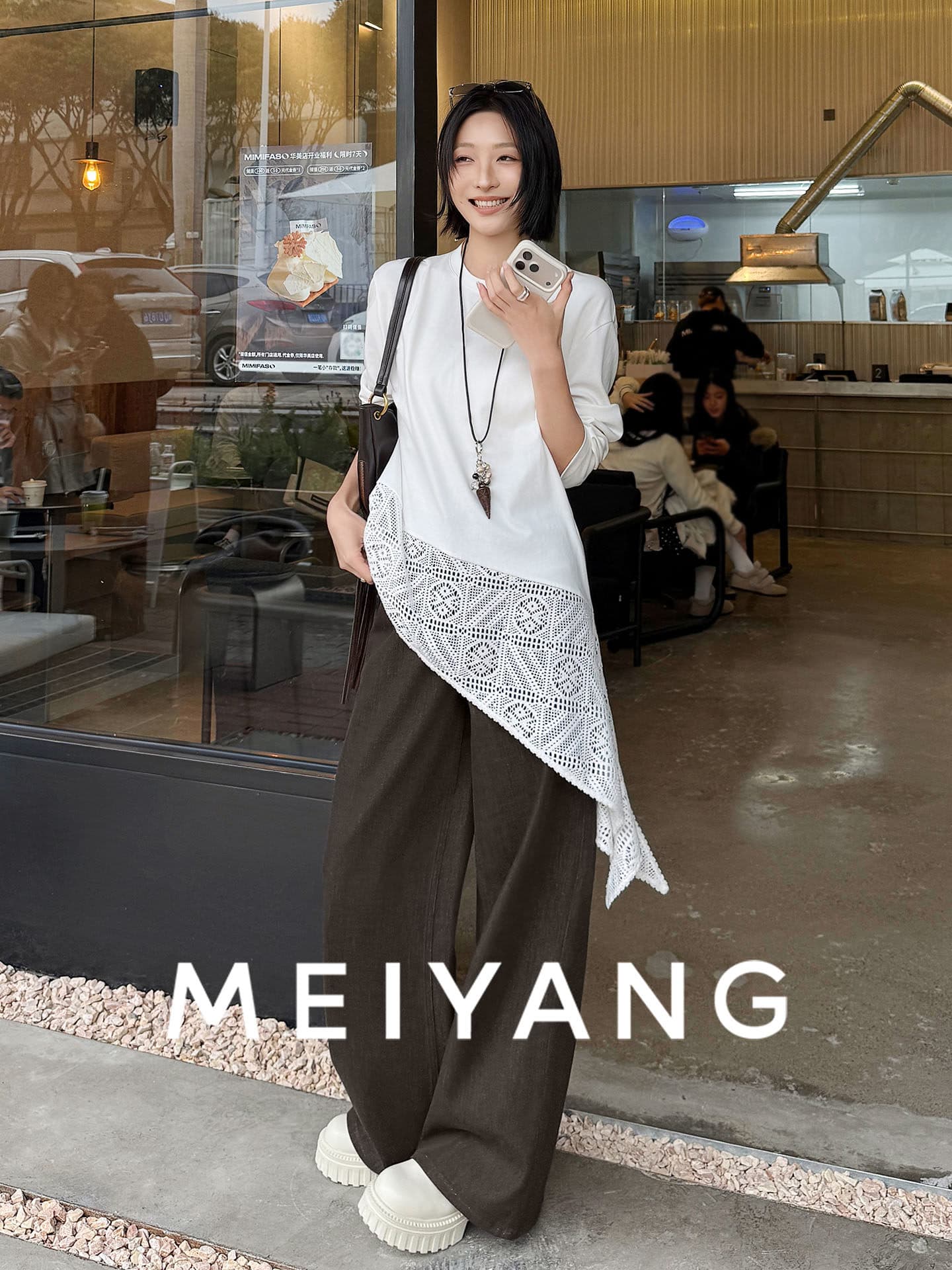 아름다움 대양 meiyang 전단 꽃 예술 긴팔 티셔츠 실크 부드러운 면 불규칙 홀로우 아웃 레이스 레이스 금요일 상세 이미지 2