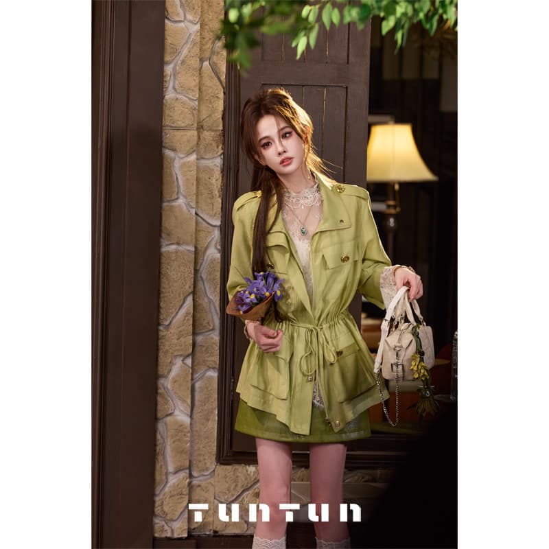 삼키기 tunt 봄 여름 청 물 느낌 부드러운 바람의 소리 결합 고급 빛 럭셔리 광택 스탠드 칼라 워크웨어 바람 재킷 이미지 2