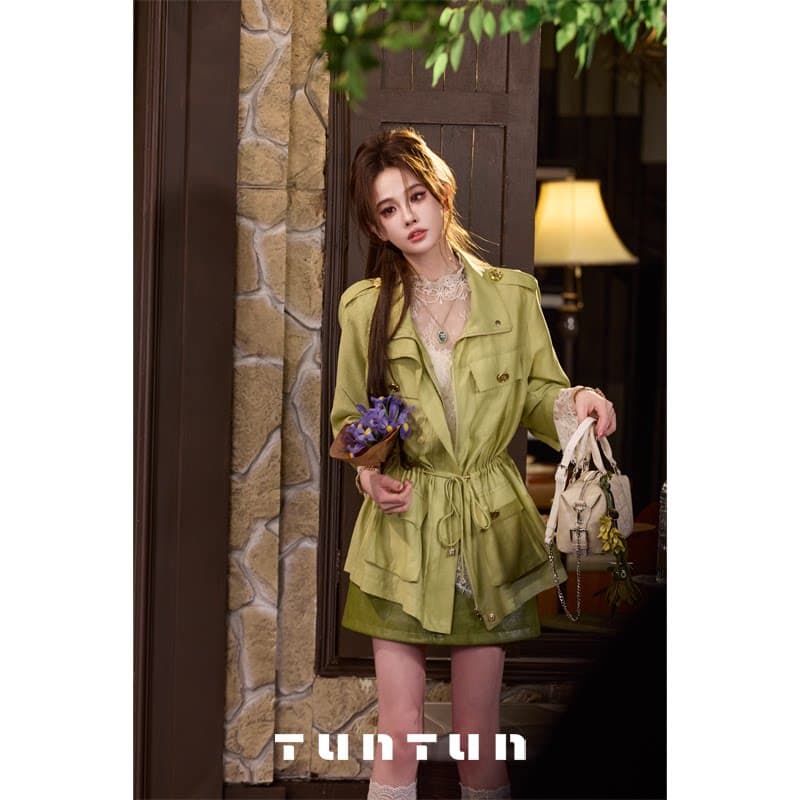 삼키기 tunt 봄 여름 청 물 느낌 부드러운 바람의 소리 결합 고급 빛 럭셔리 광택 스탠드 칼라 워크웨어 바람 재킷 상세 이미지 2