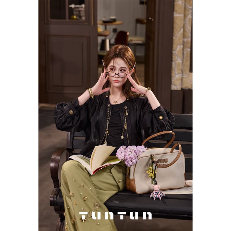 삼키기 tunt 봄 여름 여행하다 기분 로우 프로파일 비싼 차가운 바람의 소리 검정색 깃발 금속 체인 짧은 외투 상세 이미지 1