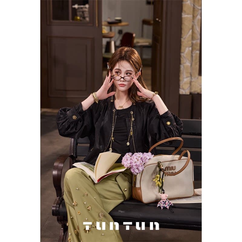 삼키기 tunt 봄 여름 여행하다 기분 로우 프로파일 비싼 차가운 바람의 소리 검정색 깃발 금속 체인 짧은 외투 상세 이미지 2