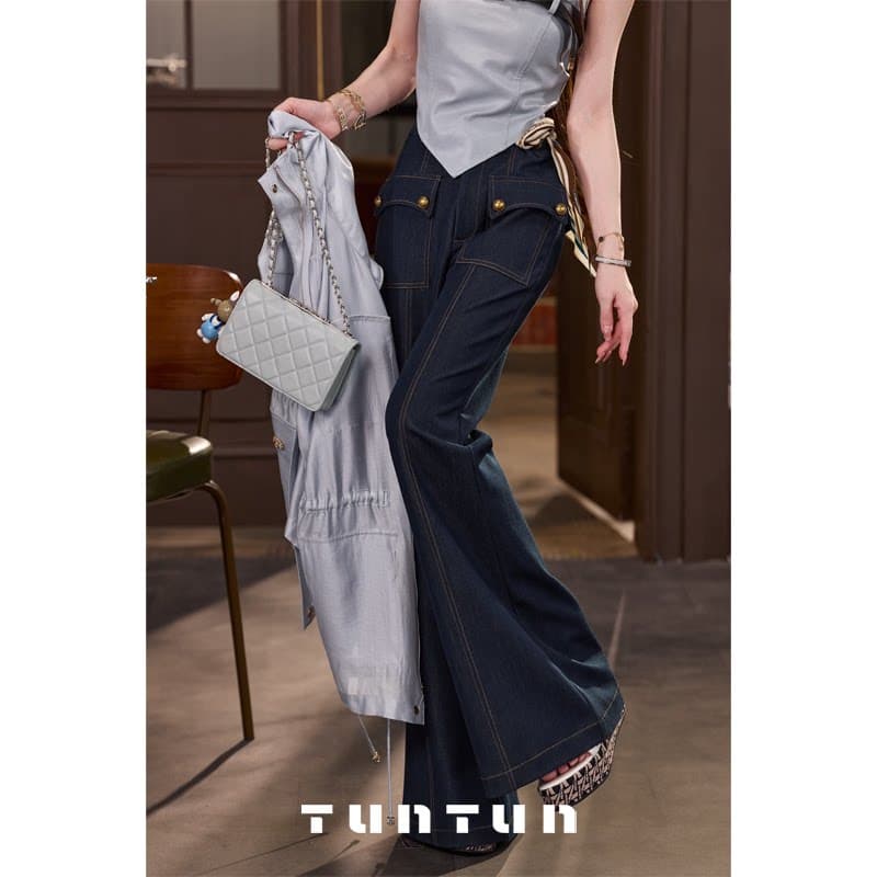 삼키기 tunt 봄 여름 수리 다리 바지 나만의 것을 가져와 라. 레트로 필터 단 닝 바람 도루 센스 슬림해 보이는 부츠컷 청바지