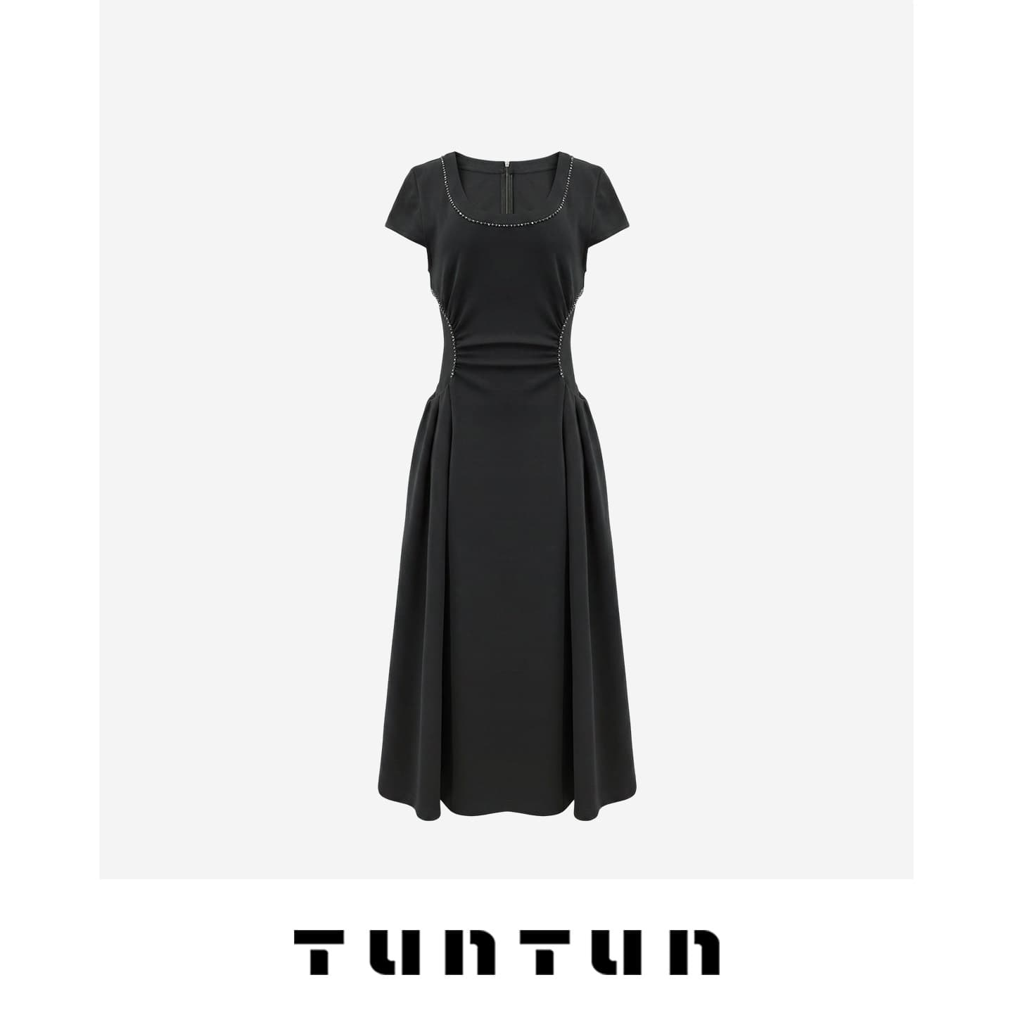 삼키기 tuntun 봄 여름 새로운 스타일 게으른 치마 편안함 느슨함 바람 펌프 Pleat 허리 수축 슬림해 보이는 반팔 드레스 상세 이미지 3
