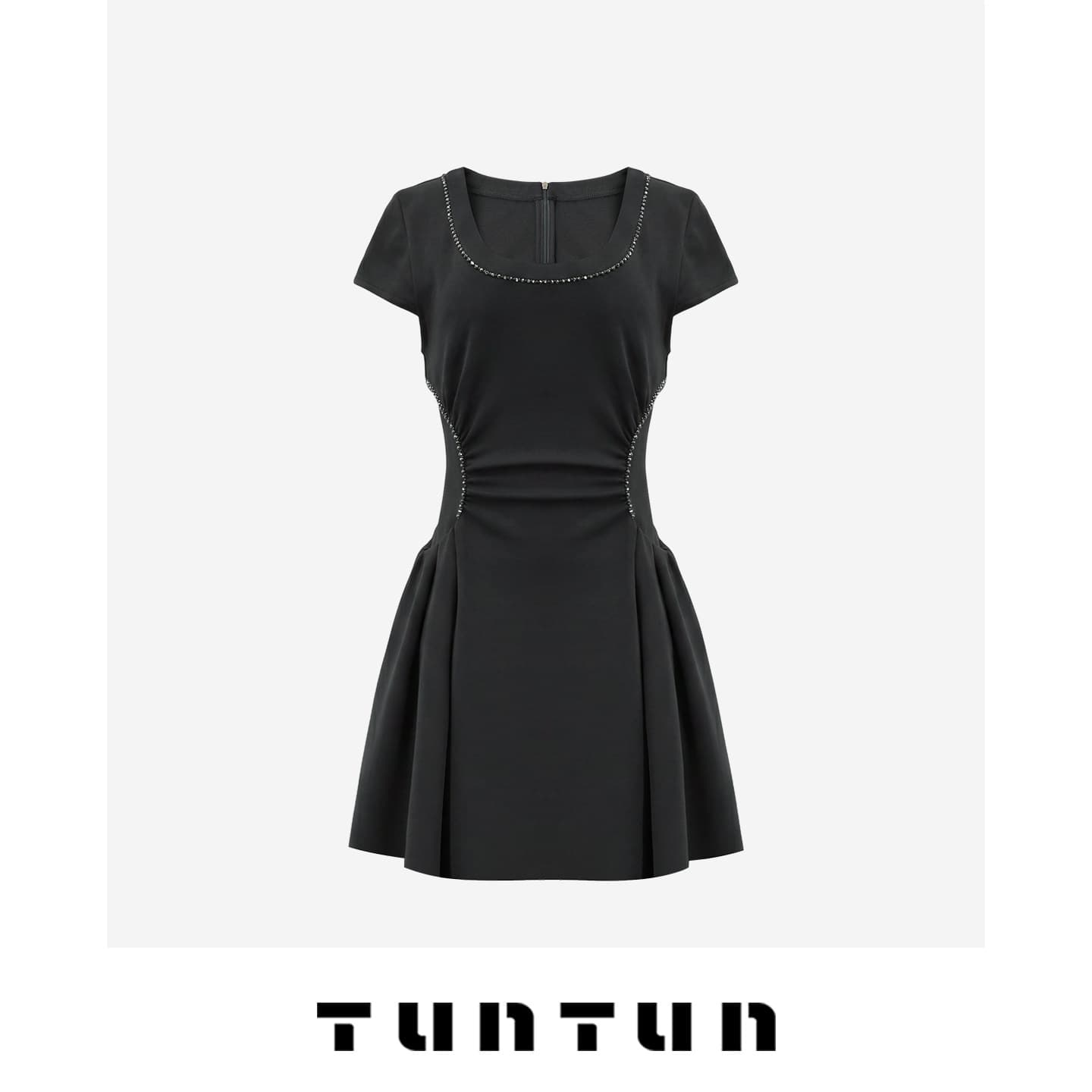 삼키기 tuntun 봄 여름 새로운 스타일 게으른 치마 편안함 느슨함 바람 펌프 Pleat 허리 수축 슬림해 보이는 반팔 드레스 상세 이미지 3