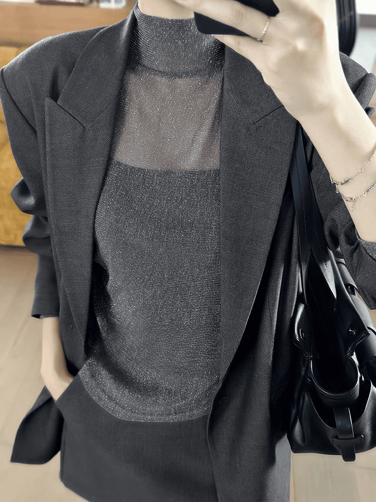 아름다움 대양 meiyang 스타 모래 기본 셔츠 얇은 예 : 플랩 신축성 망사 니트 반하이넥 a0790 수요일