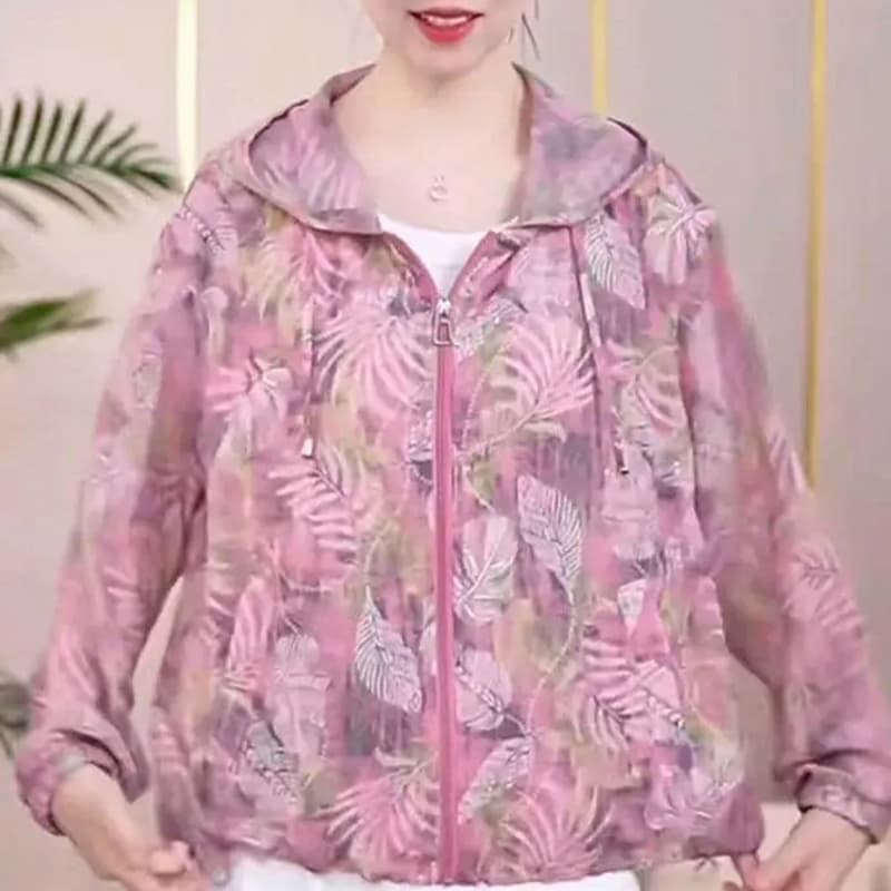 재고 있음 2026 년 여름 드레스 자외선 차단 프린트 재킷 중노년 엄마 외국 가스 여성 의류 캐주얼 오픈 가디건 다용도 맨위 이미지 3