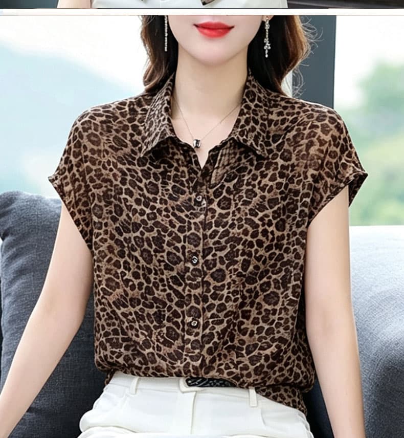 재고 있음 2026 여름 드레스 새로운 폴로 칼라 반팔 셔츠 캐주얼 작은 셔츠 루즈핏 표지 배 맨위 영 엄마 오픈 가디건 상세 이미지 6
