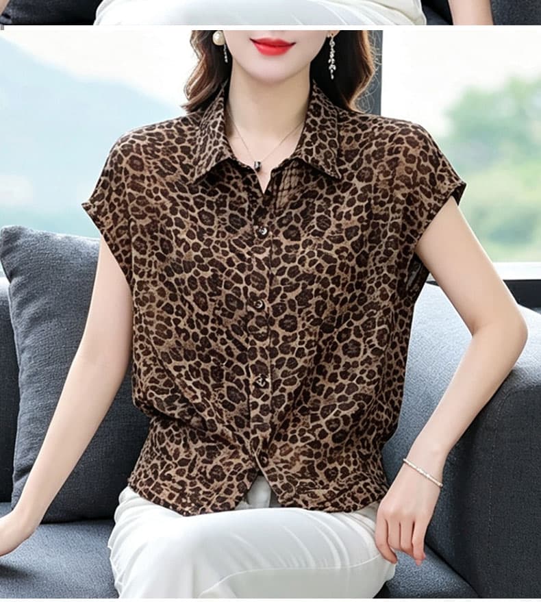 재고 있음 2026 여름 드레스 새로운 폴로 칼라 반팔 셔츠 캐주얼 작은 셔츠 루즈핏 표지 배 맨위 영 엄마 오픈 가디건 상세 이미지 7