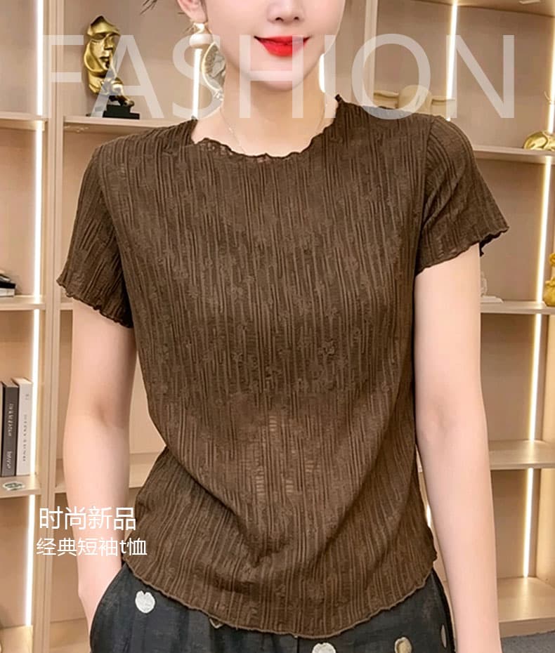 재고 있음 2026 여름 드레스 새로운 반팔 티셔츠 캐주얼 작은 슬림해 보이는 맨위 영 엄마 품격 기본 셔츠 상세 이미지 1