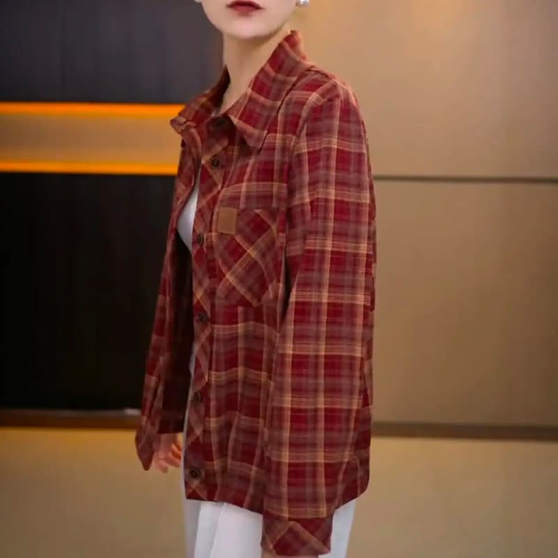 재고 있음 2026 년 가을 의상 순면 연삭 털 격자 무늬 셔츠 셔츠 외국 가스 루즈핏 캐주얼 맨위 다용도 여성 코트 이미지 4