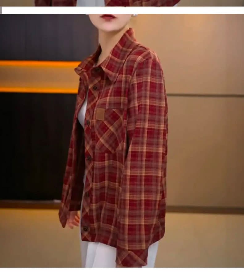 재고 있음 2026 년 가을 의상 순면 연삭 털 격자 무늬 셔츠 셔츠 외국 가스 루즈핏 캐주얼 맨위 다용도 여성 코트 상세 이미지 7