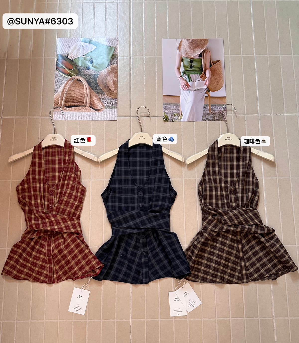 여름 켜기 새로운 레트로 체크무늬 V넥 스트랩 맨위 조끼 단일 판매 조끼 이미지 2
