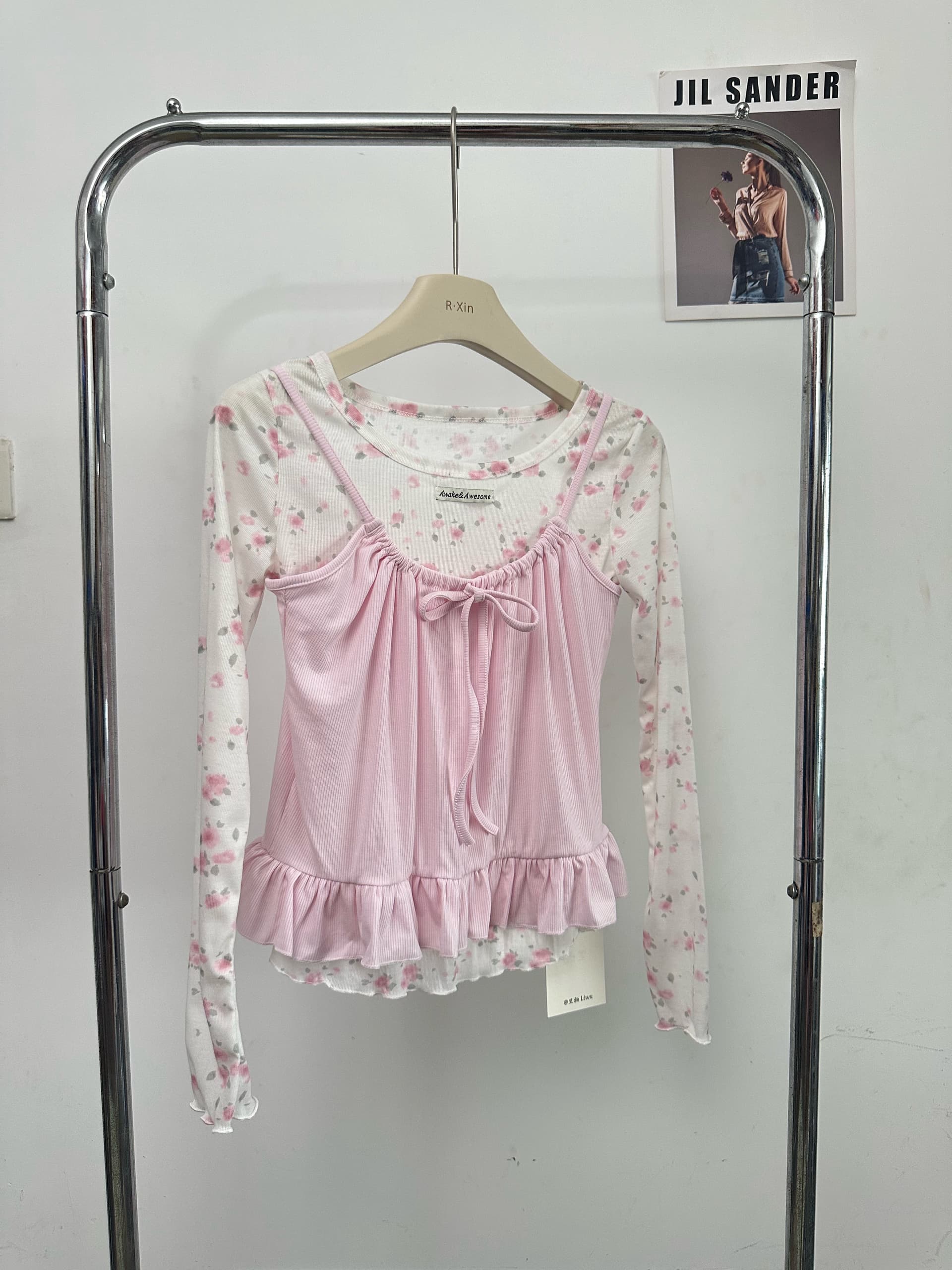 봄 가을 새로운 한 부서 꽃무늬 만나는 슬립 투피스 슈트 소녀 상세 이미지 1