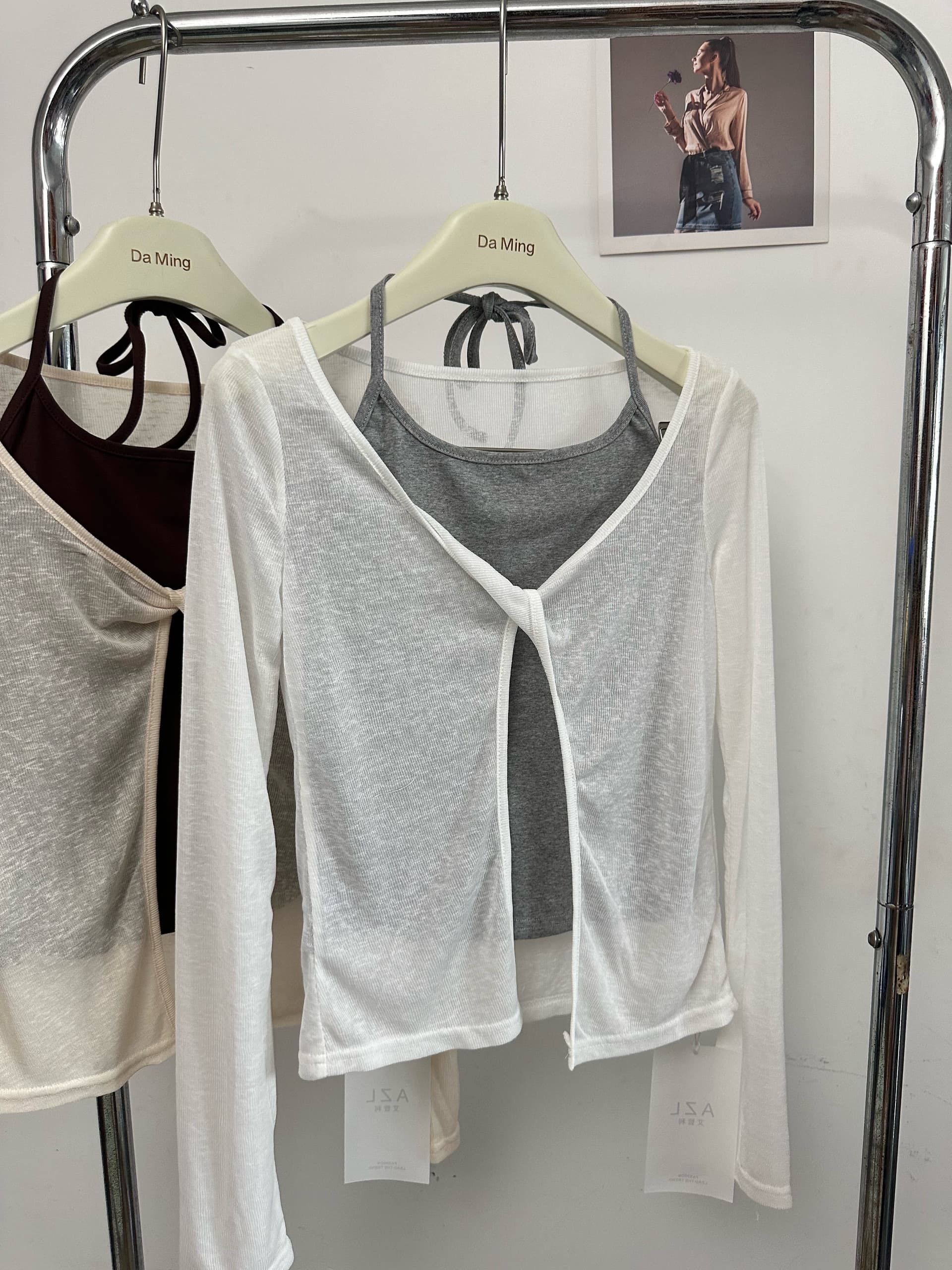 한 부서 느긋한 자외선 차단 세트 여성 여름 행침 목 조끼 여성 외부 가져 가라. 비틀림 긴팔 블라우스 맨위 투피스 세트 상세 이미지 11