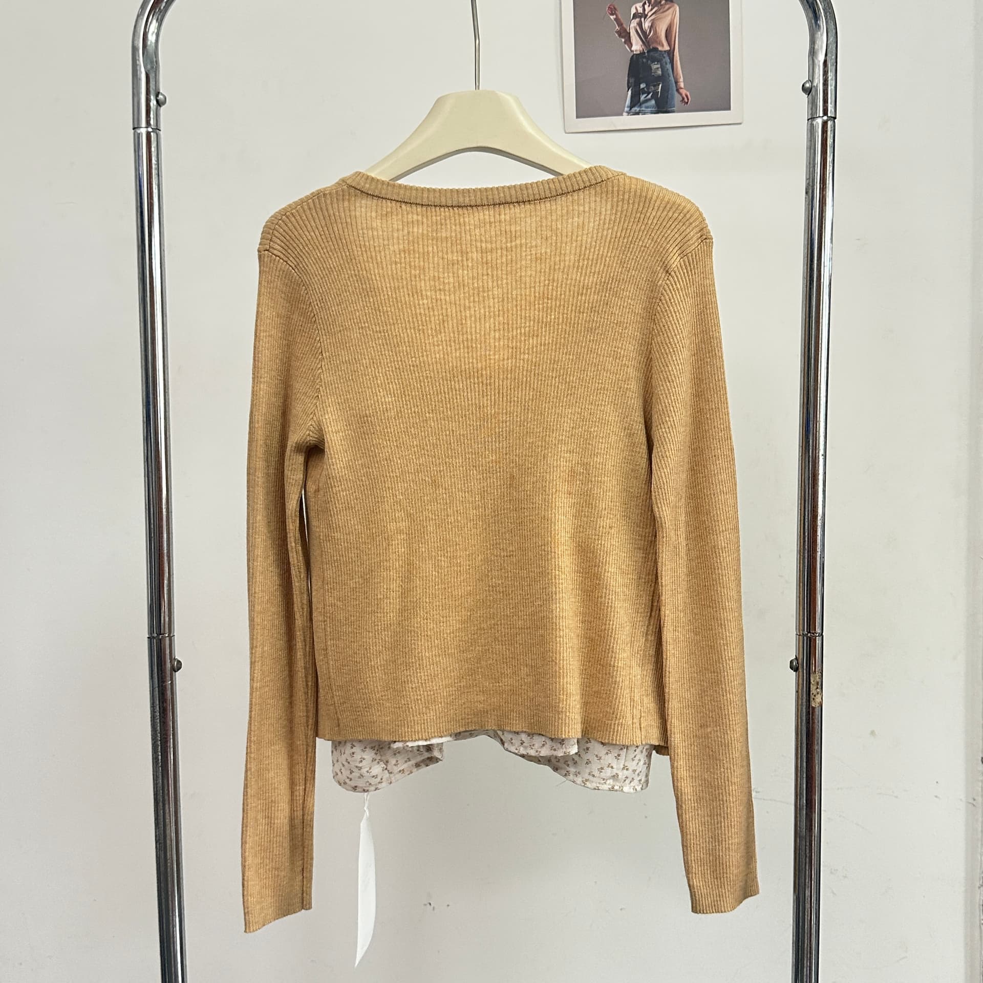 빛 달콤한 소녀 한 부서 V넥 꽃무늬 캐미솔 니트 긴 소매 오픈 가디건 투피스 세트 가을 상세 이미지 8