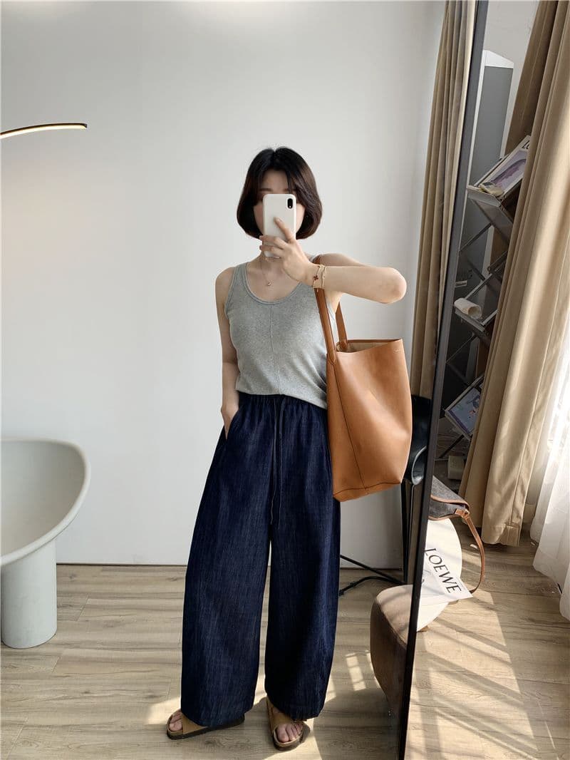 모방 데님 있음 주머니 패션 슈퍼 화재 펌프 로프 와이드 다리 캐주얼 바지 청바지 느긋한 캐주얼 9부 바지 상세 이미지 23