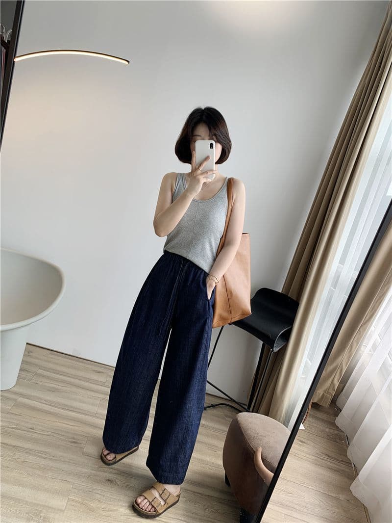 모방 데님 있음 주머니 패션 슈퍼 화재 펌프 로프 와이드 다리 캐주얼 바지 청바지 느긋한 캐주얼 9부 바지 상세 이미지 25