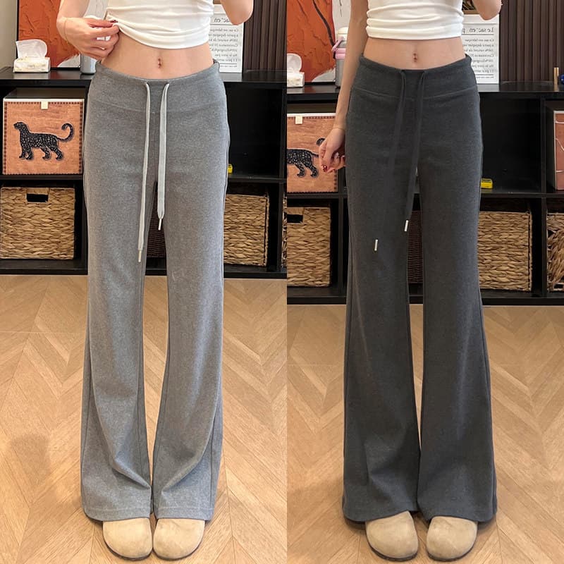 두 종류 바지 길다 있음 주머니 회색 lulu 마이크로 플레어 바지 여름 하이웨이스트 캐주얼 요가 운동 웨이 바지 이미지 3