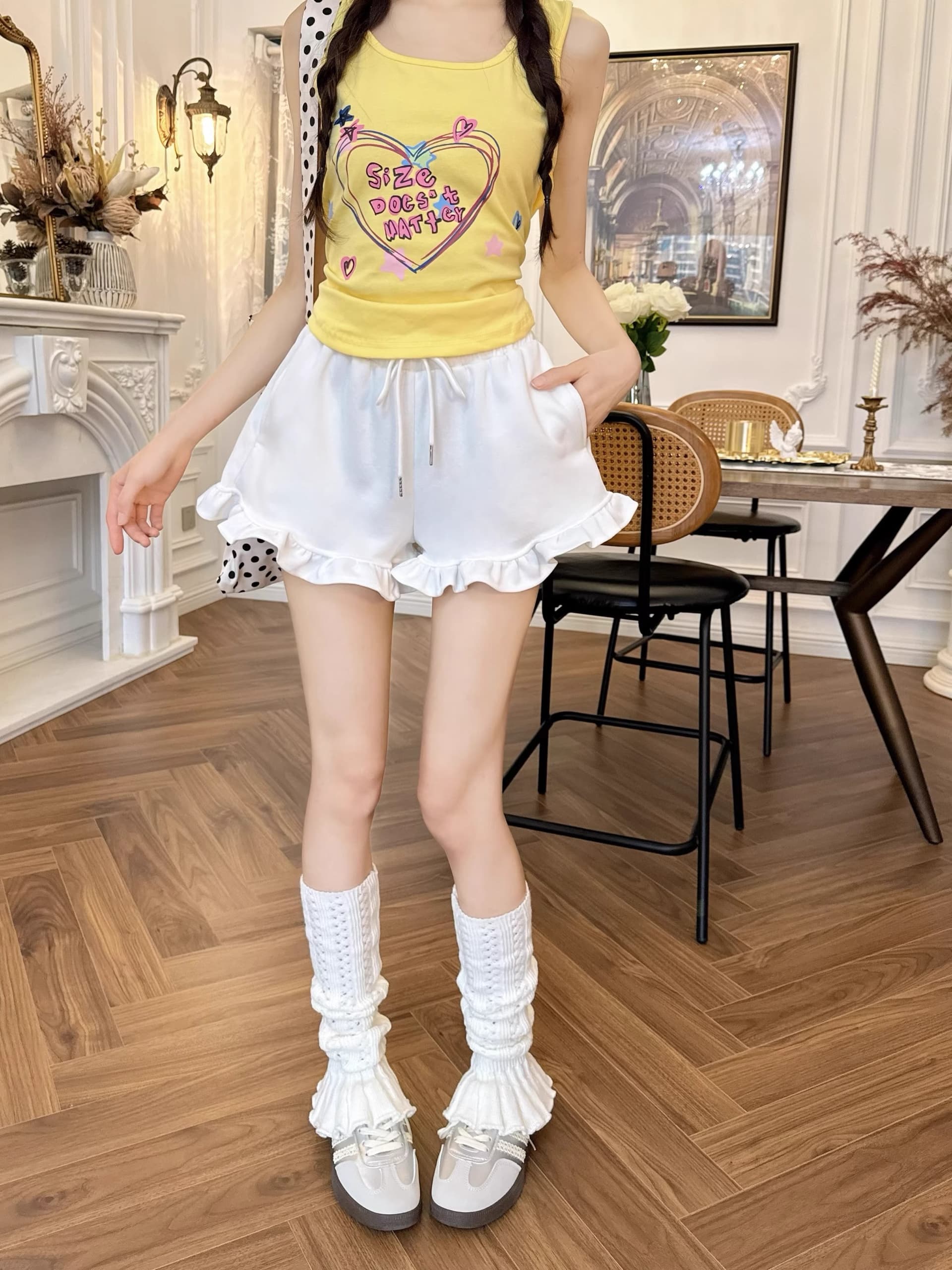 달콤한 핫걸 검정색 프릴 캐주얼 반바지 여성 여름 작은 키 하이웨이스트 레이스 핫 바지 초단바지 바지 상세 이미지 9