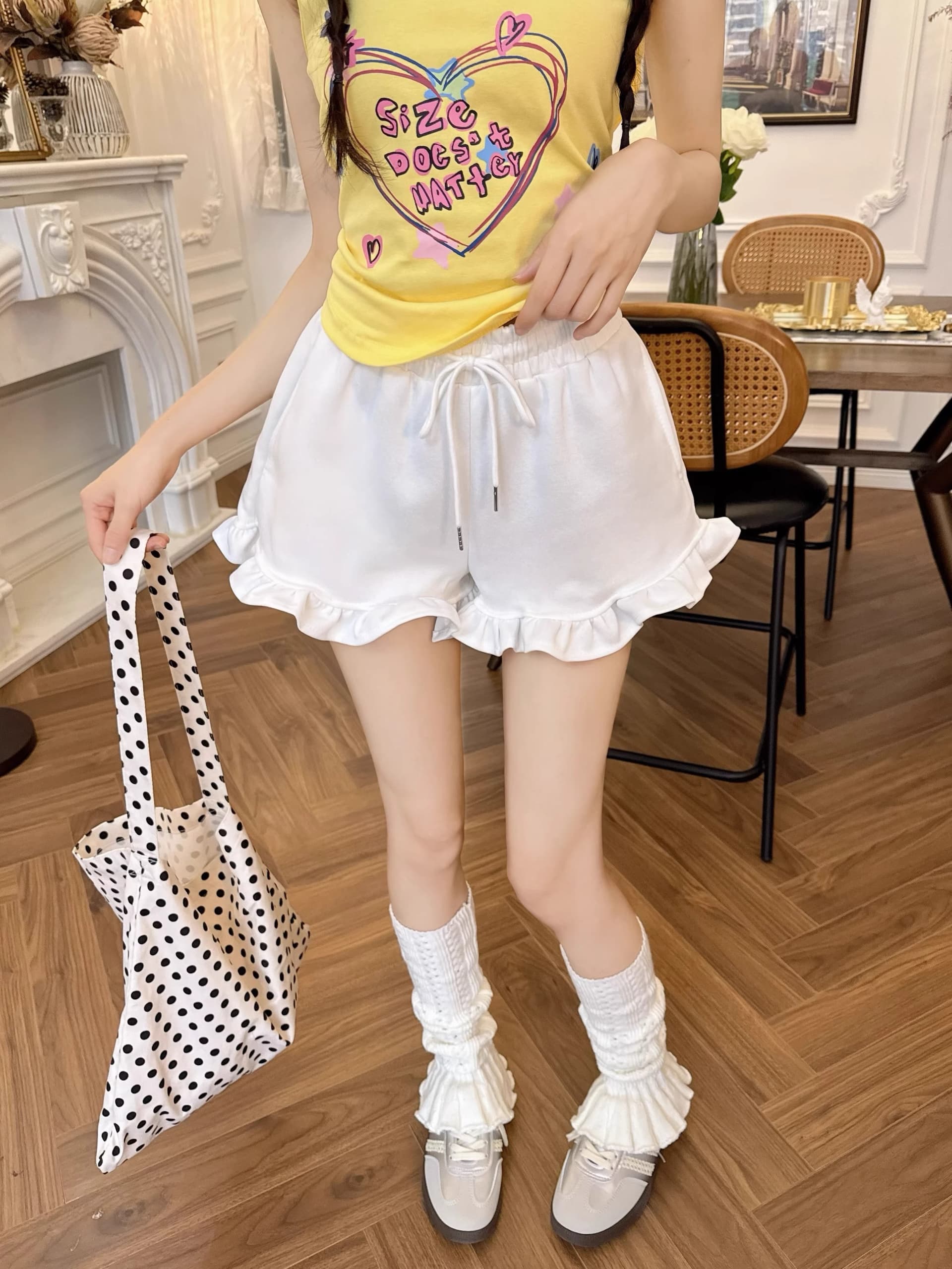달콤한 핫걸 검정색 프릴 캐주얼 반바지 여성 여름 작은 키 하이웨이스트 레이스 핫 바지 초단바지 바지 상세 이미지 10
