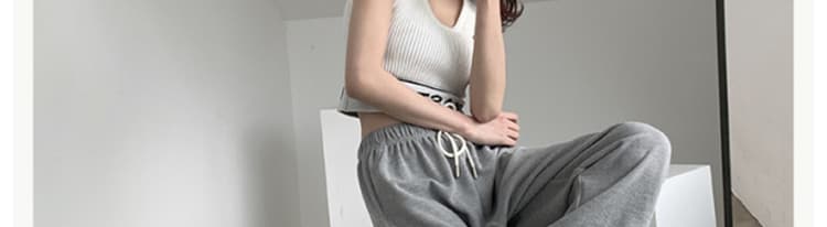 패션 슈퍼 화재 후아 남편 그리드 원단 여름 미니멀리즘 조거 운동 바지 캐주얼 넓은 다리 여성용 바지 루즈핏 슬림해 보이는 트렌디 상세 이미지 19